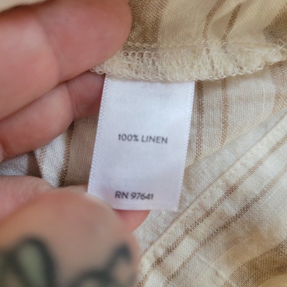 Pure J. Jill 100% Linen Boxy Oversized Lagenlook Ivory Beige Stripe Top Petite M - Picture 8 of 8